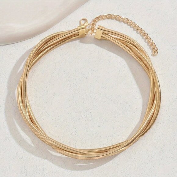 Multi-Layer 18k Gold Filled Snake Chain Choker Necklace - Picture 4 of 5